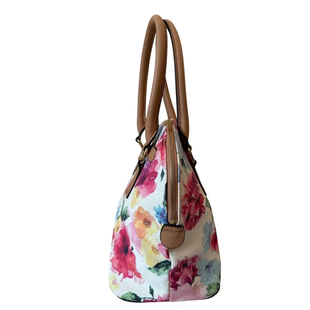 Apt 9‎ Floral Dome Satchel Crossbody Bag Multicolor Tan Gold Hardware Padlock
